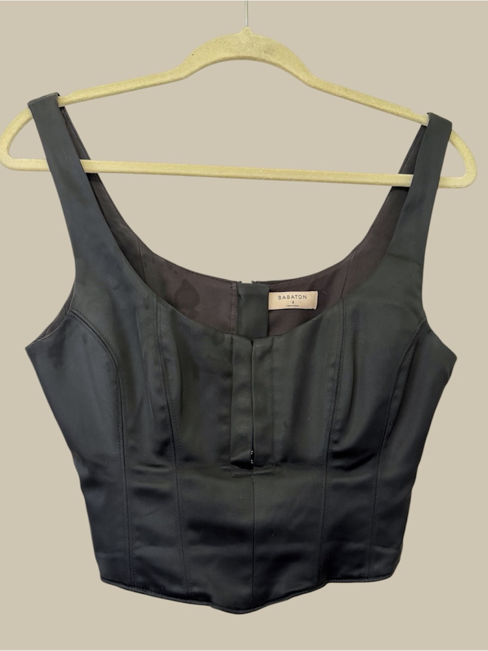 Aritiza Babaton Black Satin Corset Tempt Top